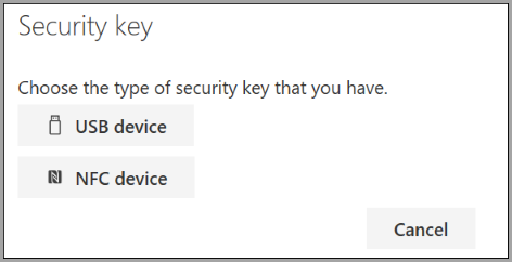 Choose whether you have a USB or NFC type of security key
